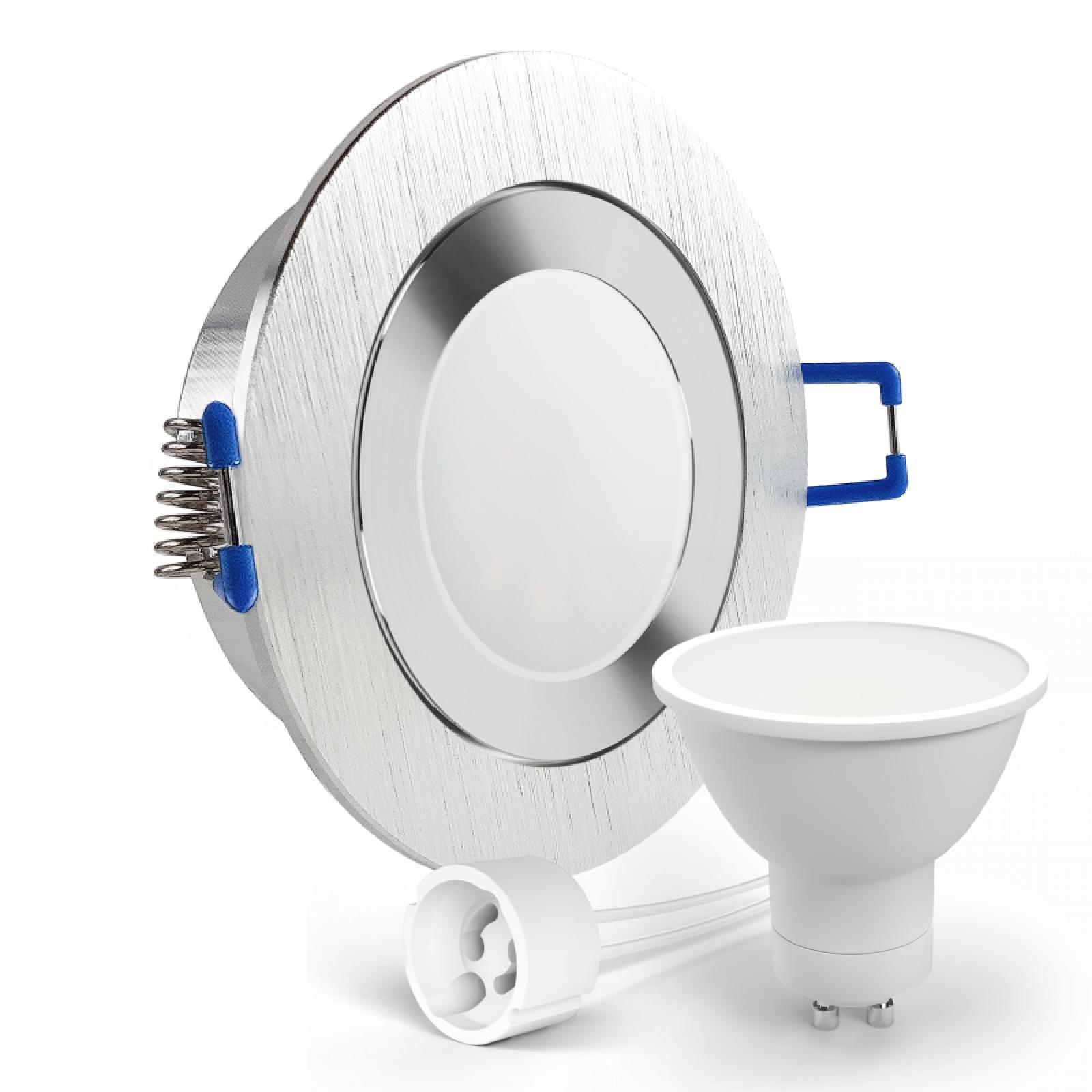  LED Deckenspot Feuchtraum IP44 Alu geschliffen rund Glas Einbaudurchmesser Ø 60mm - 75mm Tiefe 64mm Fassung 1,2W LED Lichtfarbe warmweiß GU10 230V